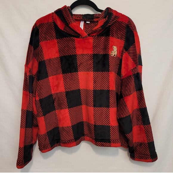 Joyspun Red Black Plaid Teddy Bear Fleece Pajama Set Shorts Size XL Cozy - Picture 1 of 10